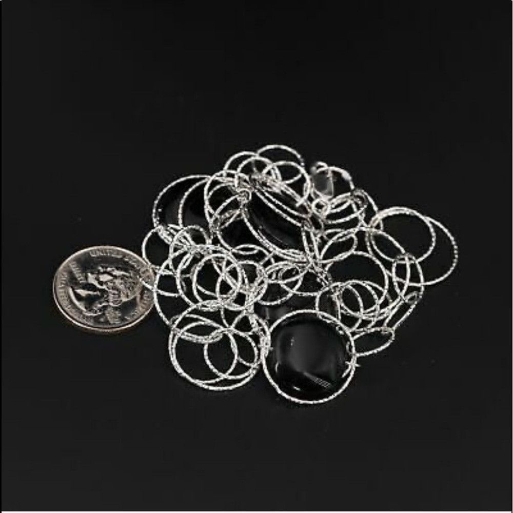 Sterling Silver - Black Agate Graduated Circle Link 24.5" Necklace - 28g - Picture 4 of 6